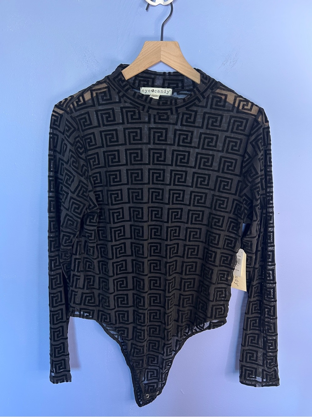 Eye Candy Black Velvet Geometric Mesh Bodysuit